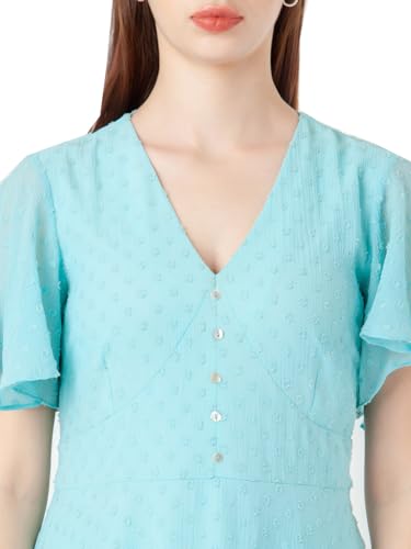 Zink London Women's Blue Self Design Regular Midi Dress