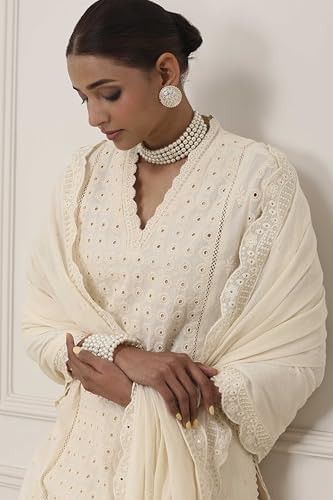 Biba Women Yellow Cotton Straight Suit Set_36
