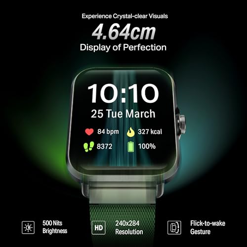 boAt New Launch Storm Infinity w/15 Days Extensive Battery fueled by Huge 550mAh Battery, Fast Charge, Sports Strap,1.83”(4.65cm)HD Display, Functional Crown Smart watch for Men & Women (Sports Green)