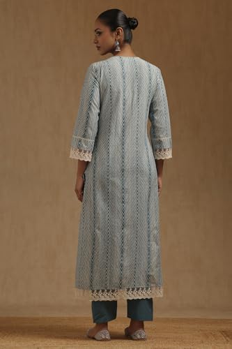 Soch Womens Teal Cotton Chevron Kurta Set