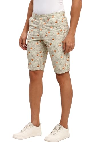 Men Green Print Slim Shorts