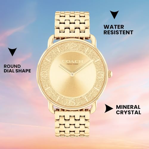 Coach Elliot Qtz Basic Gold Round Dial Women's Watch|Ionic Plated Thin Gold Steel Material|Gold Color Band - 14504374