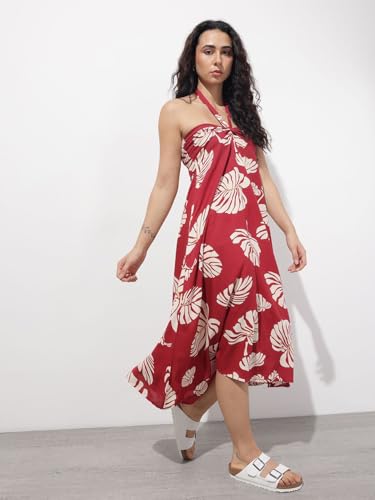 Divena Maroon Shoulder Strapes Fit & Flared Rayon Dress-DK2320