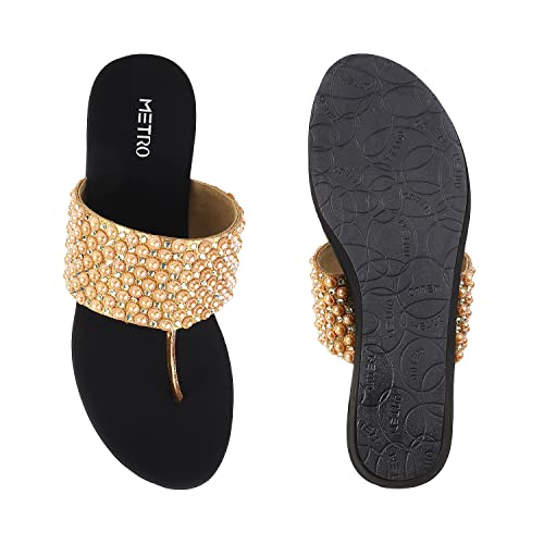 Metro Womens Synthetic Antic Gold Slip Ons - SaumyasStore