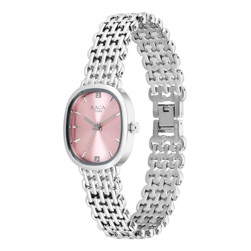 Titan Raga Spotlight with Quartz Analog Pink Dial Silver Brass Strap Watch for Women - 95430SM01