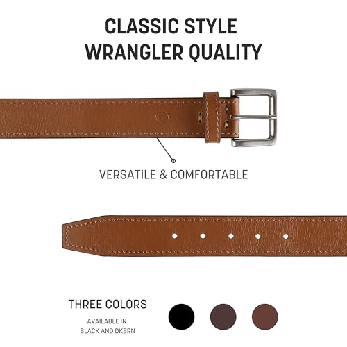 Wrangler Men’s Leather Belt, Country Casual Every Day Belt for Jeans, Light Brown, 34 (waist 31-32)
