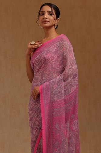 Soch Womens Fuchsia Georgette Paisley Print Saree