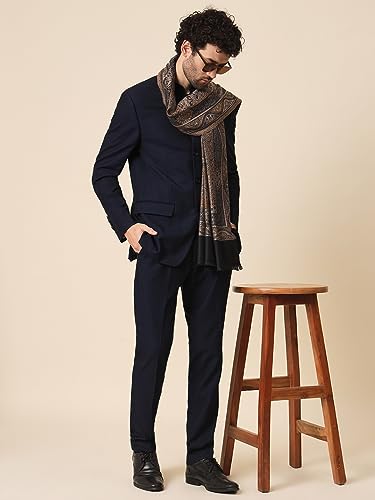 Zamour Polyester Blend Faux Pashmina Soft Jamawar Woven Shawl For Men (Golden Black)
