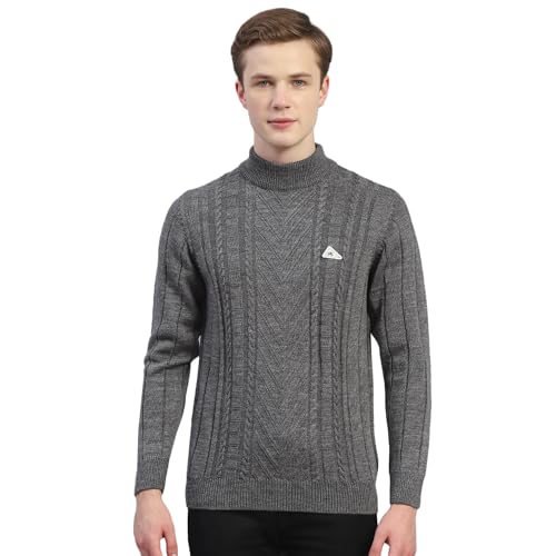 Monte Carlo Mens Grey Solid Turtle Neck Full Sleeve Wool Blend Casual Sweater (1239158TN-1042-44)