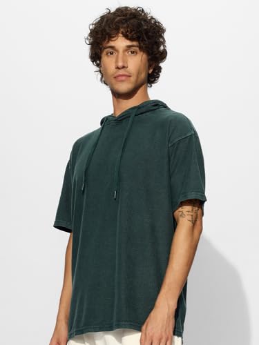 The Souled Store Kale Men and Boys Short Sleeves Solid Cotton Oversized Hooded T-Shirts