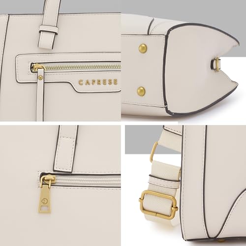 Caprese Cuba Medium Satchel Bag for Women | Elegant Multi-Compartment Handheld & Shoulder Bag with Adjustable & Detachable Strap | Work & Travel Bag with Zipper Closure (Alpine Oat)