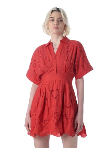 ONLY Women's Self Design Fit and Flare Red Dress