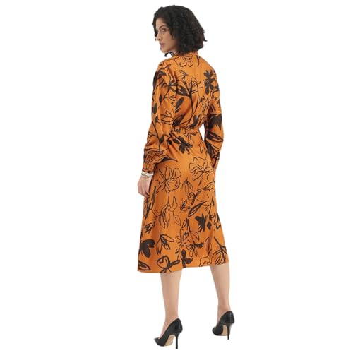 United Colors of Benetton Spread Collar Floral Stylised Long Shirt Dress (Size : XL)-25A4WVNDR202I902 Brown