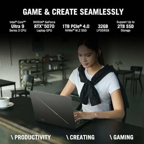 ASUS ROG Zephyrus G14 (2026),Intel Core Ultra 9 386H (Series 3),RTX 5070-8GB,32GB RAM,1TB SSD,3K OLED,14"(35.5 cm),120Hz,Win 11,M365 Basic(1Y),Office 24,Gray,1.5 Kg,GU405AP-SY041WS,Gaming Laptop
