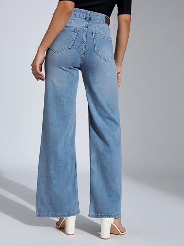 Miss Chase Women's Bootcut High Rise Regular Stretchable Denim Jeans (MCSS24DEN79-03-388-28, Pale Blue, 28)