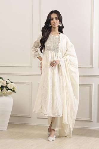 Biba Women Yellow Cotton Gathered Suit Set_34