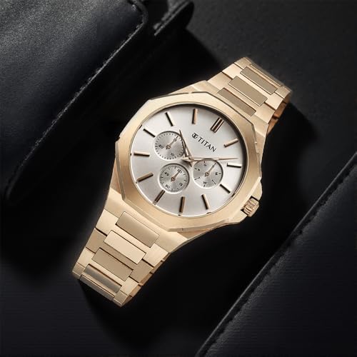 Titan Classic Slim Multifunction Quartz Multifunction Silver Dial Stainless Steel Strap Watch for Men_90198WM01