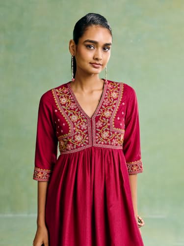 Aarke Ritu Kumar Maroon Gulnaz Kurta With Pant And Dupatta