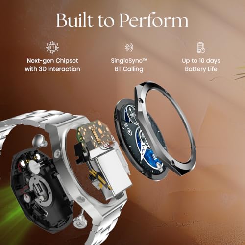 Titan Maestro 1.47" Zero Lag AMOLED Smart Watch for Man with SS316L Stainless Steel, BT Calling, 60Hz Refresh Rate, Health Tracking,10 Days Battery,Water & Dust Resistant, Extra Silicon Strap (Silver)