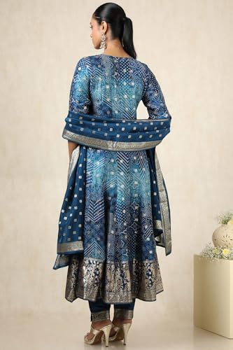 Soch Womens Blue Brocade Bandhani Chudidar Set With Zari