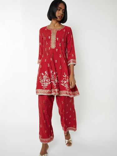Max Women's Polyester Blend Kurta Set (COME58002A_RED