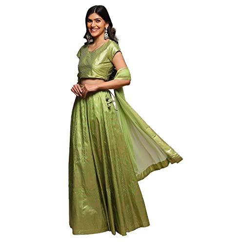 BIBA Women Poly Tafetta Lehenga Choli Readymade Light Green Xl