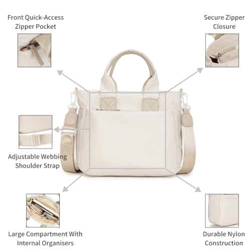 Fastrack Cloud Nylon Satchel Bag | Spacious Main Compartment with Organiser Pockets, External Quick-Access Zipper Pocket, Dual Carry Handles & Detachable Adjustable Webbing Strap with Zipper Closure