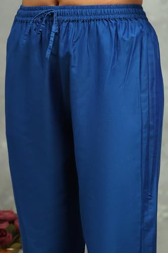 Rangriti Women Blue Viscose Blend Embroidered Kalidar Suit Set_36