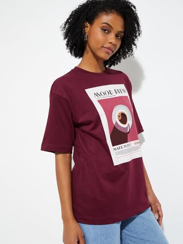 Max URB_N Women Oversized Printed T-Shirt (Red_M)