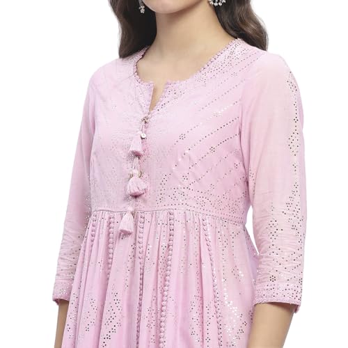 Biba Women's Pink Cotton Kalidar Kurta Sets_40
