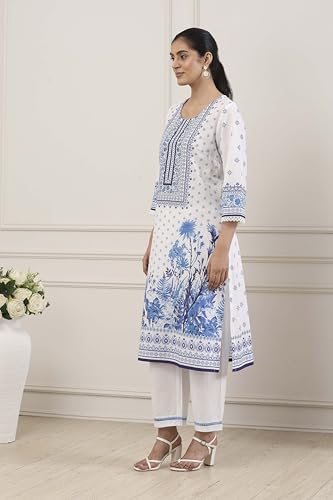 Biba Women Blue Cotton Straight Kurta_38