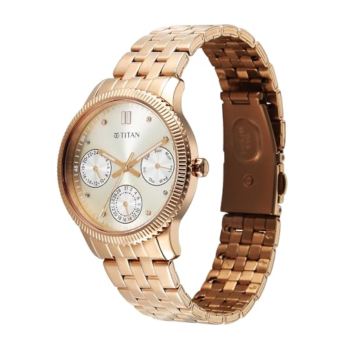 Titan Purple Sports Fashion Quartz Dark Purple Dial Stainless Steel Strap Watch for Women