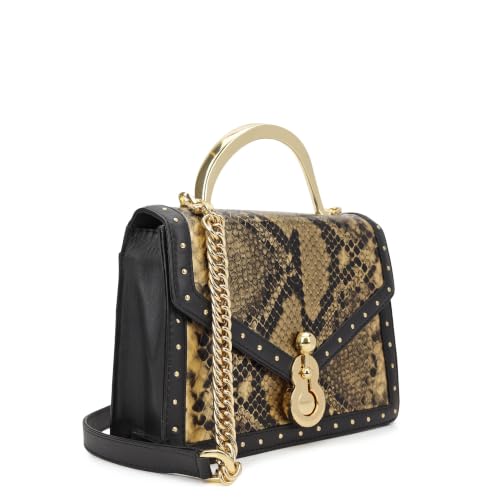 Da Milano Leather Satchel Bag for Women - Beige & Black (LB-02392)