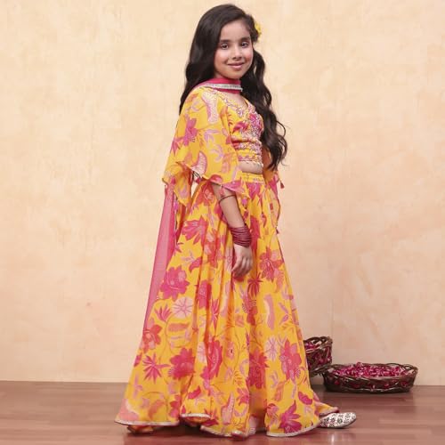 Biba Girls Yellow Polyester Printed Flared Lehenga Set_2-3Y