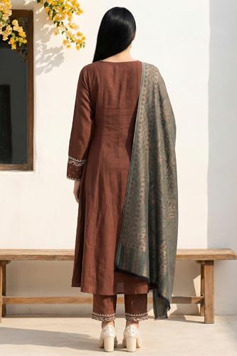 W for Woman Maroon Sequins Rayon Blend A Line Kurta with Straight Pant and Shawl Set - (WS13323-224575-XXL)