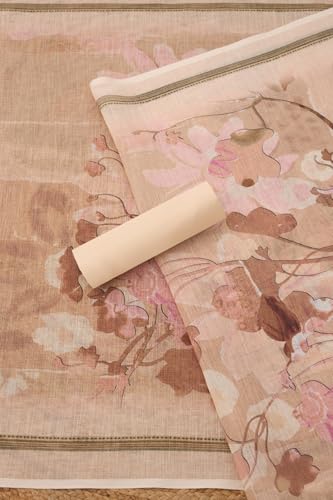 Soch Womens Cream Linen Blend Floral Print Unstitch Dress Material With Sequins