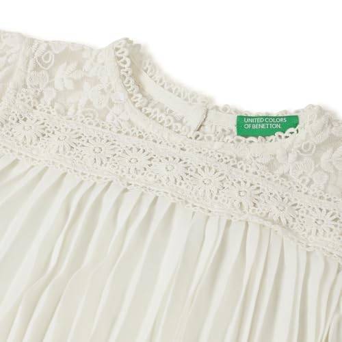 UNITED COLORS OF BENETTON Regular Fit Round Neck Embroidered Lace Insert Perma Pleat Dress (Size: 1-2 Years)-25P4POLDR0RFI074 White