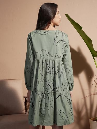 Vishudh Women Sleeveless Round Neck Dress VVa1000067 Green XL