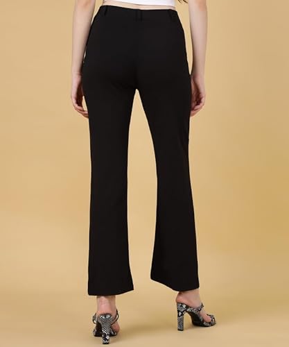 FITHUB Women's Stylish High-Waist Bootcut Trousers Black