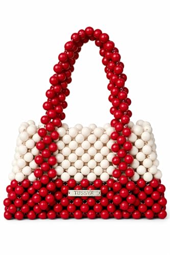 TUSSYA BY SHREYA Cherry Ivory Crystal Bag Elegant Pearl Design Handbag with Broad Beaded Belt