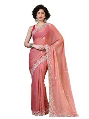Meena Bazaar Georgette Saree For Women |PINK Colour