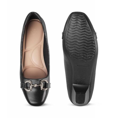 tresmode NOVA Women's Heels Pumps Sandals Pumps Leather Black, 7 UK / 40 EU - Round Toe Ladies Footwear Soft Comfortable Sandals