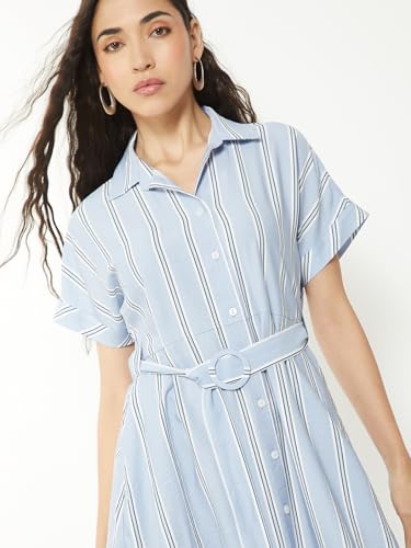 Max Women Striped Shirt Dress (Blue_S)