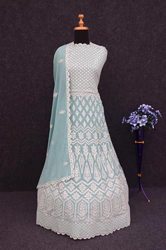RUDRAPRAYAG Georgette Embroidery Semi Stitched Flared Floor Length Anarkali Gown For Women