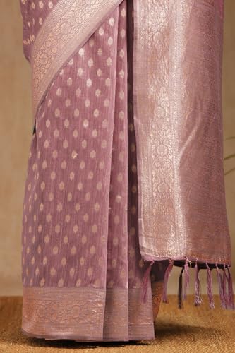 Soch Womens Onion Pink Tussar Floral Print Saree With Zari Woven