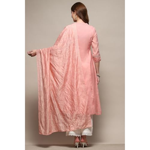 BIBA Women's Pink Polyester Solid Dupatta