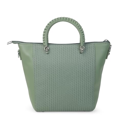 Mochi Women Green Faux Leather Premium Logo Multi-Pocket Tote Bag(66-412)