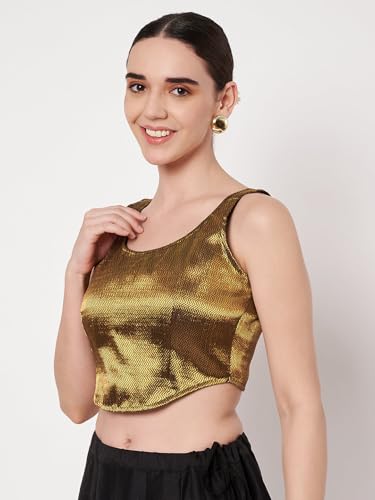 studio rasa Women's Shimmer Stripe Blouse for Festive Wedding Party (TPWC62537M_Gold_Medium)
