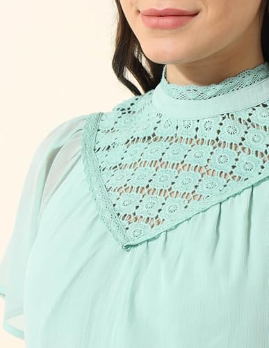 U.S. POLO ASSN. Women Lace Detailed Top (UWAW24TOP213_Blue_S)