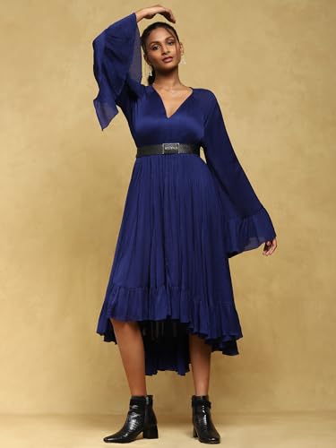 Ritu Kumar Blue Solid Satin Long Dress